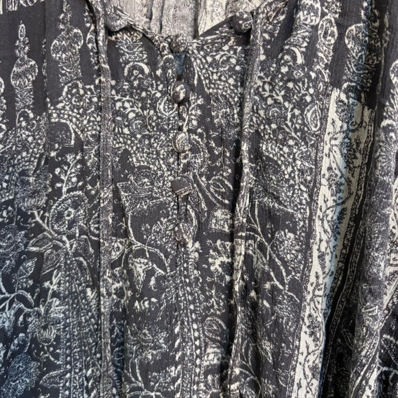 Wonderly womens round neck boho hippie peasant blouse black/white 1X - Picture 3 of 5